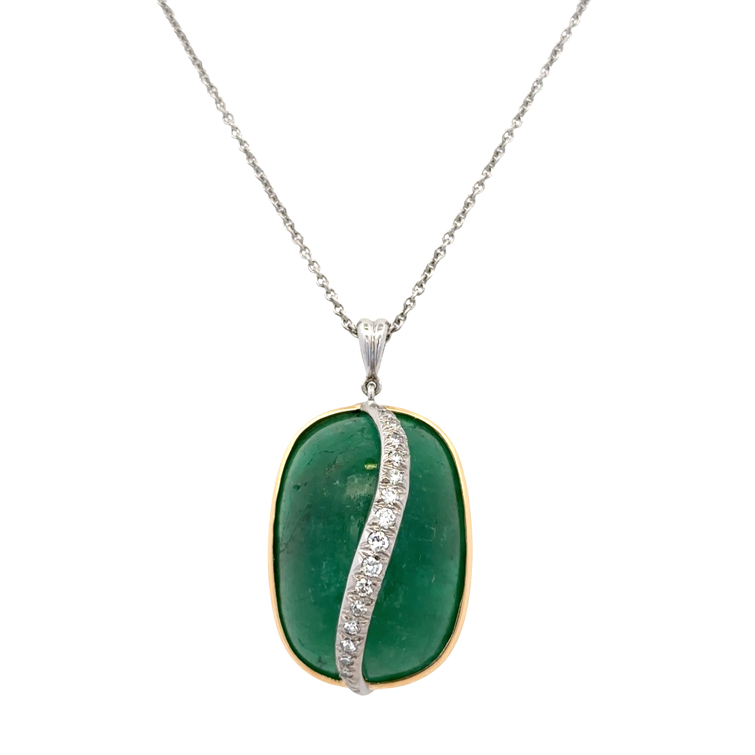 Vintage 18k Yellow Gold and Platinum Emerald and Diamond Pendant Necklace – 47.75 Carat Emerald