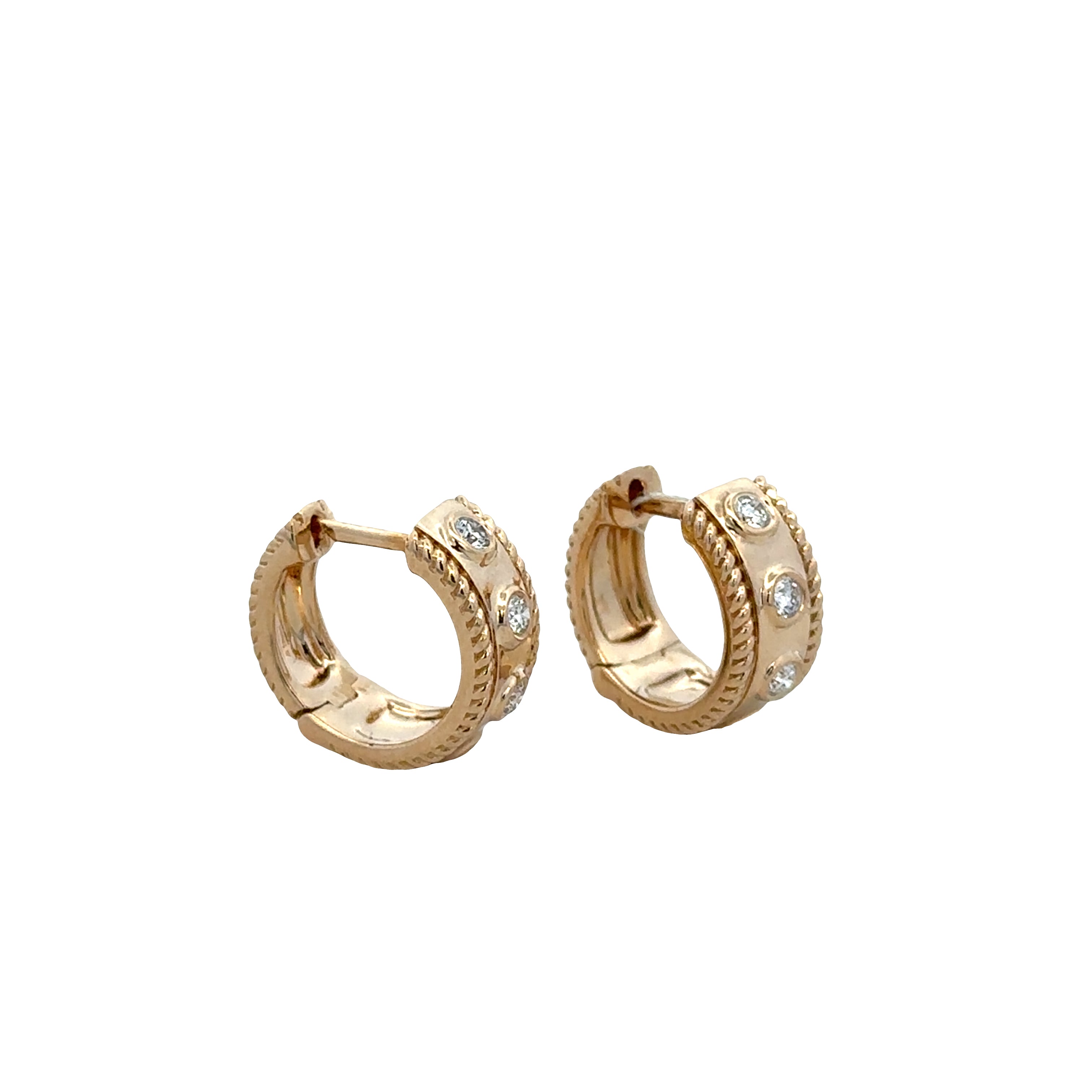 14k Yellow Gold Diamond Bezel Hoop Earrings – 1/2" Tall