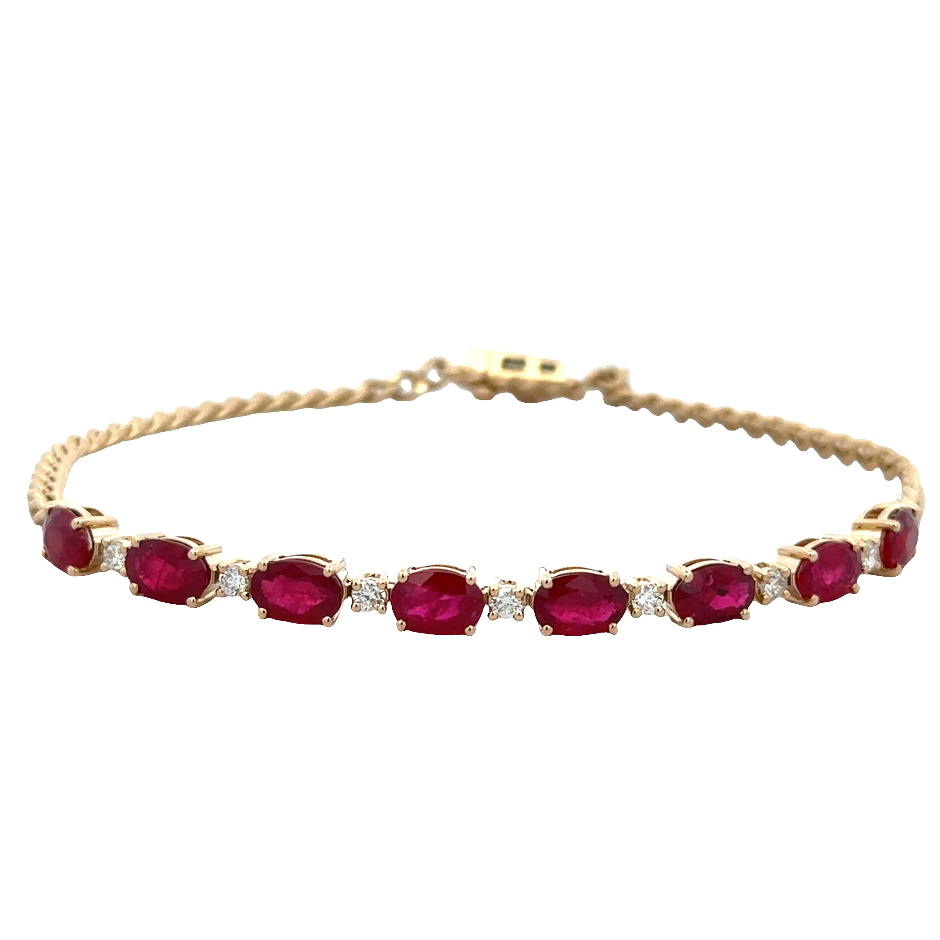 14k Yellow Gold Ruby & Diamond Curb Chain Bracelet – 7"