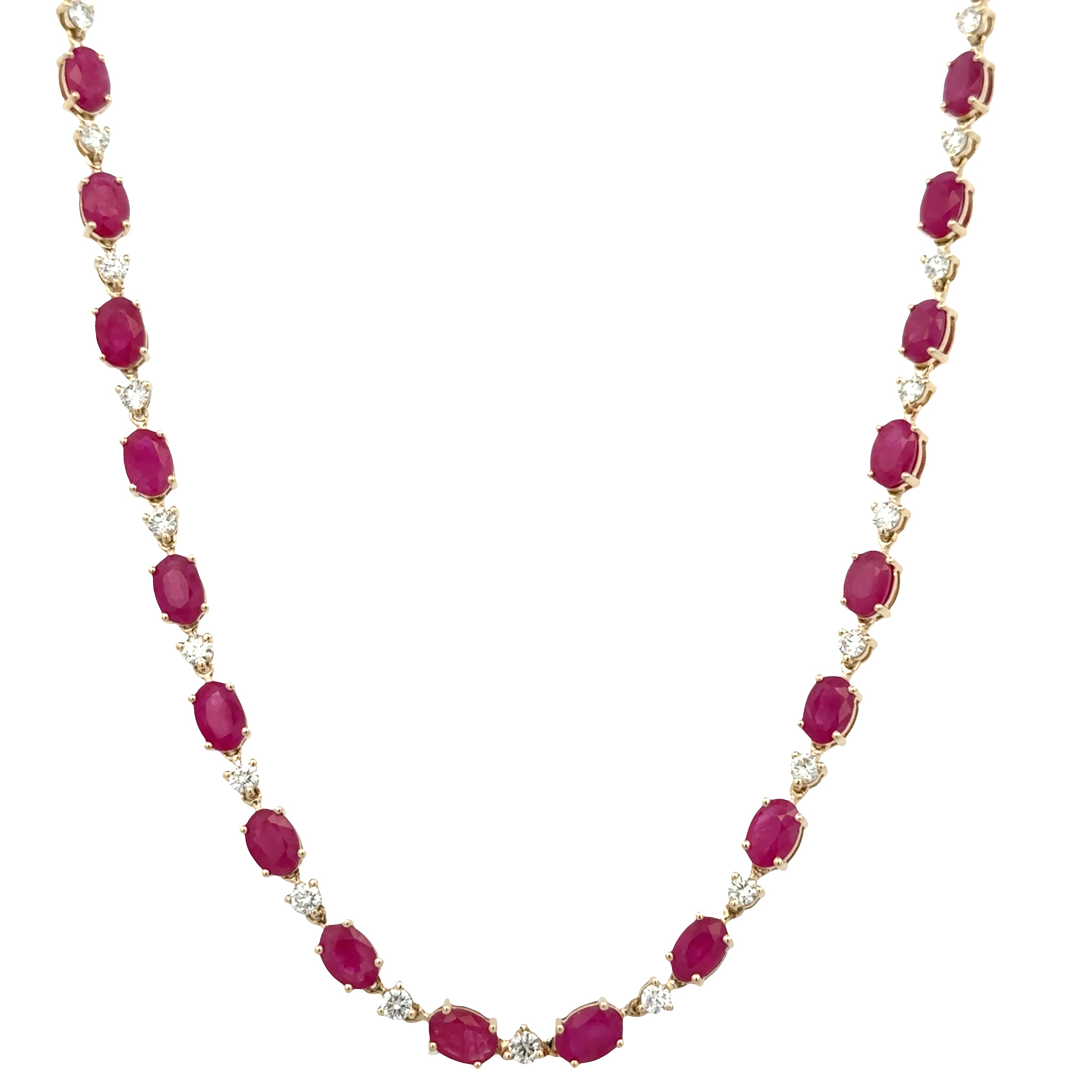 14k Yellow Gold Ruby & Diamond Alternating Necklace – 18"