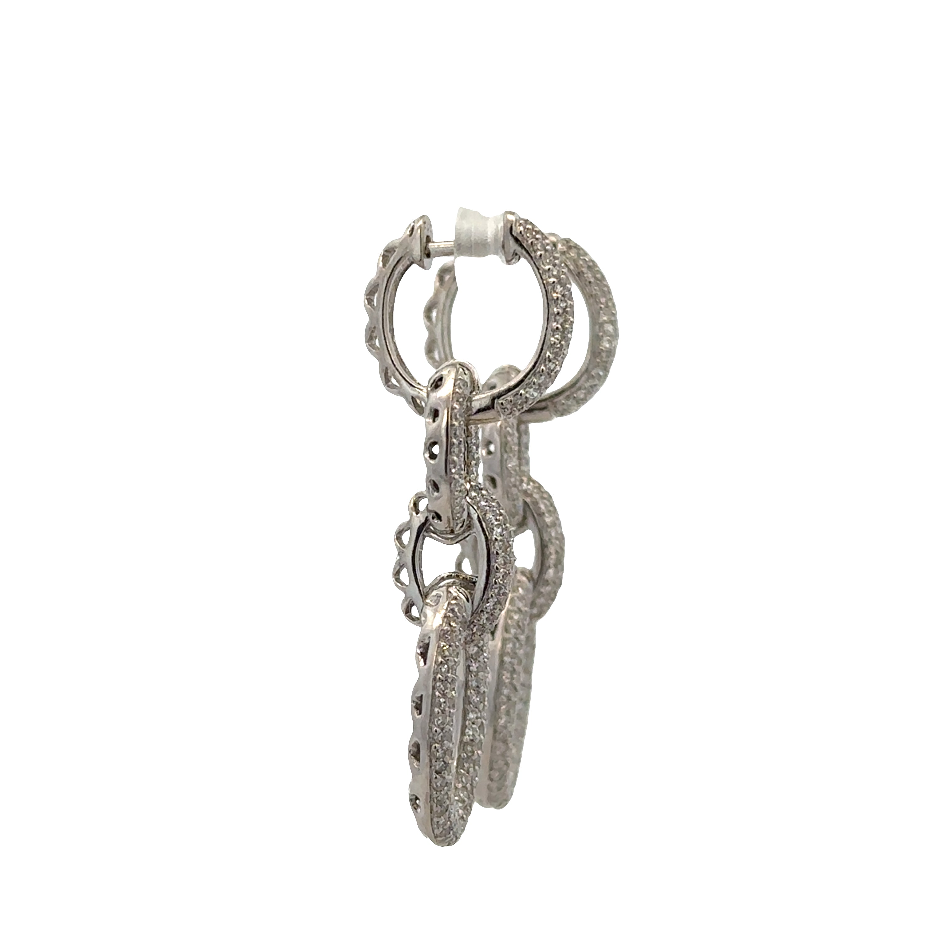 14k White Gold Diamond Interlocking Oval Drop Earrings – 1 1/2" Tall