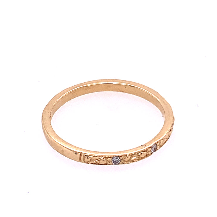 Vintage Inspired Diamond Wedding Band in Yellow Gold