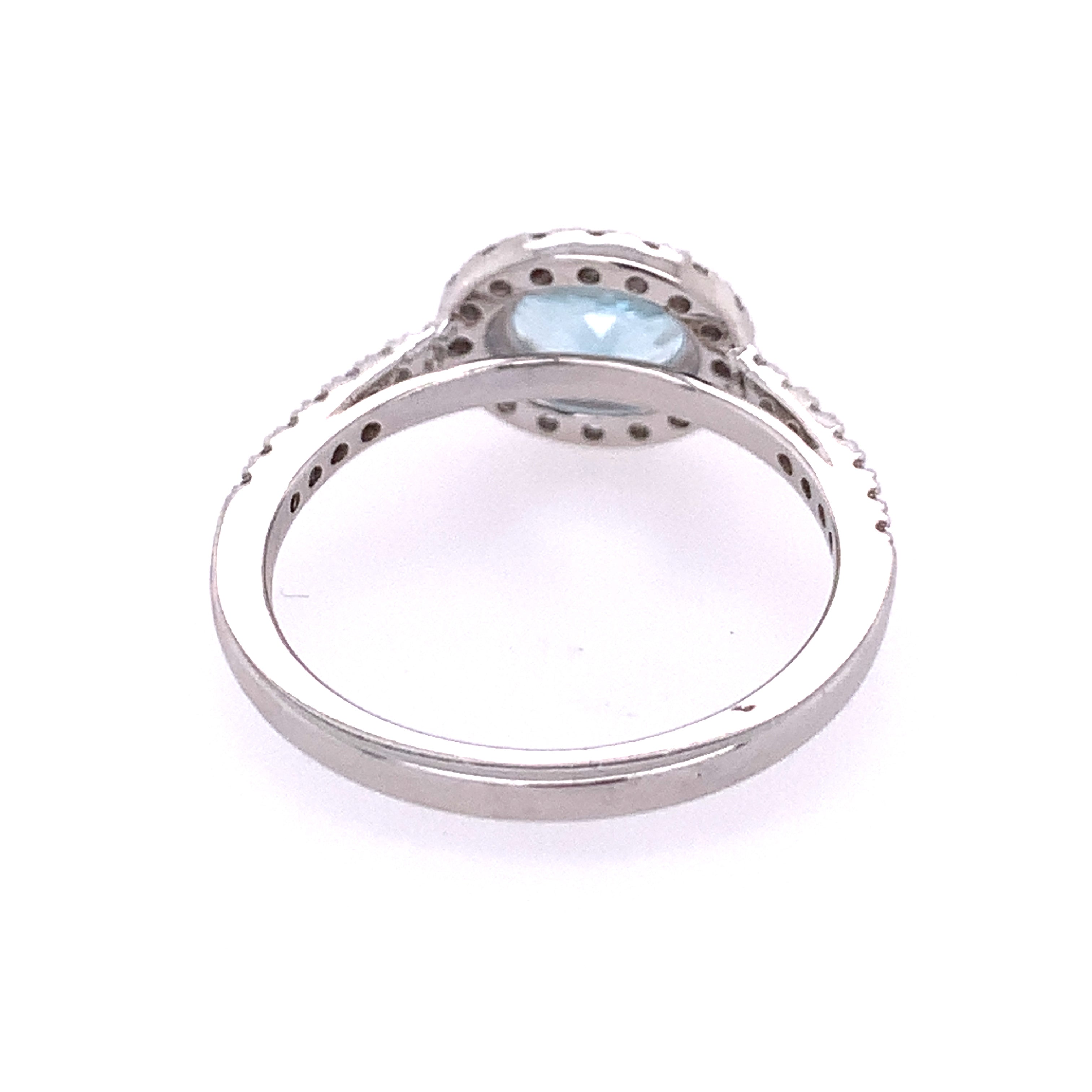 14k White Gold Aquamarine and Diamond Halo Ring – 0.70 ct. Aquamarine, 0.33 ct. Diamonds