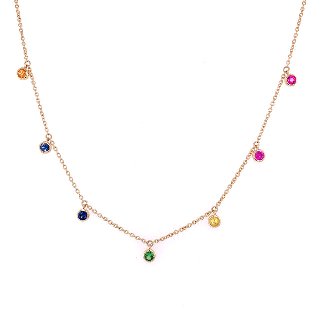 Multi Sapphire Station Necklace in Yellow Gold