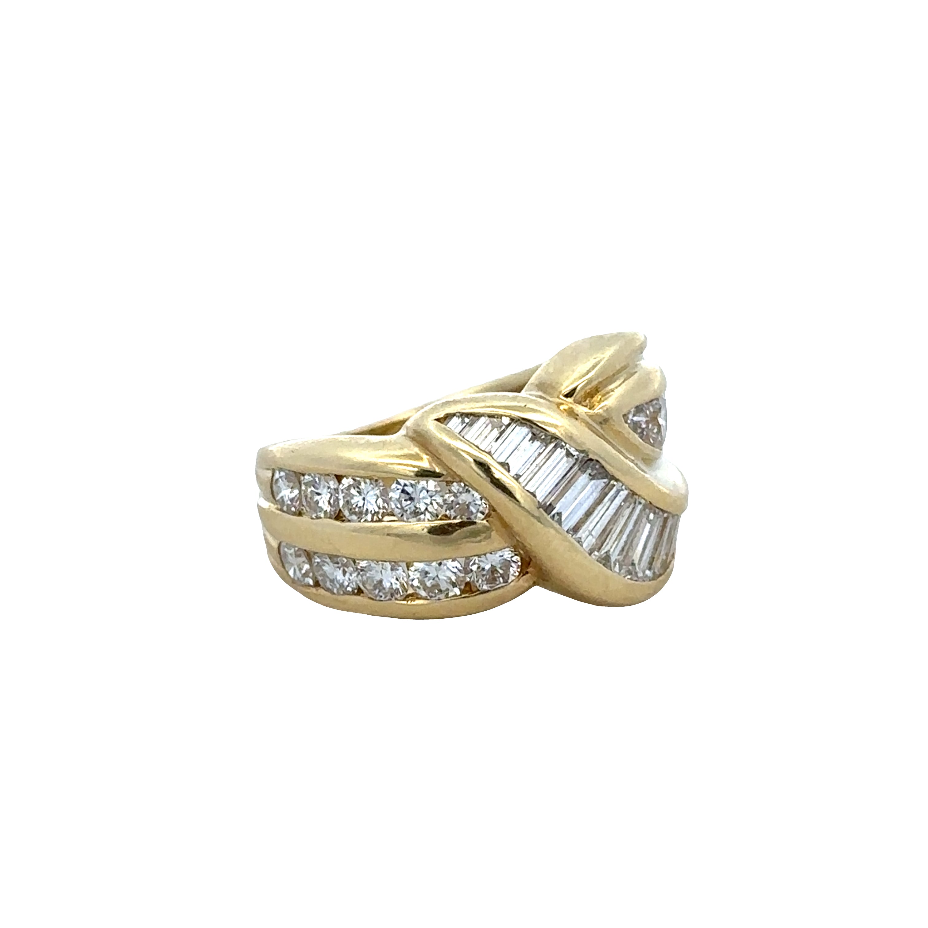 Vintage 18k Yellow Gold Baguette & Round Diamond Band – Size 4.75
