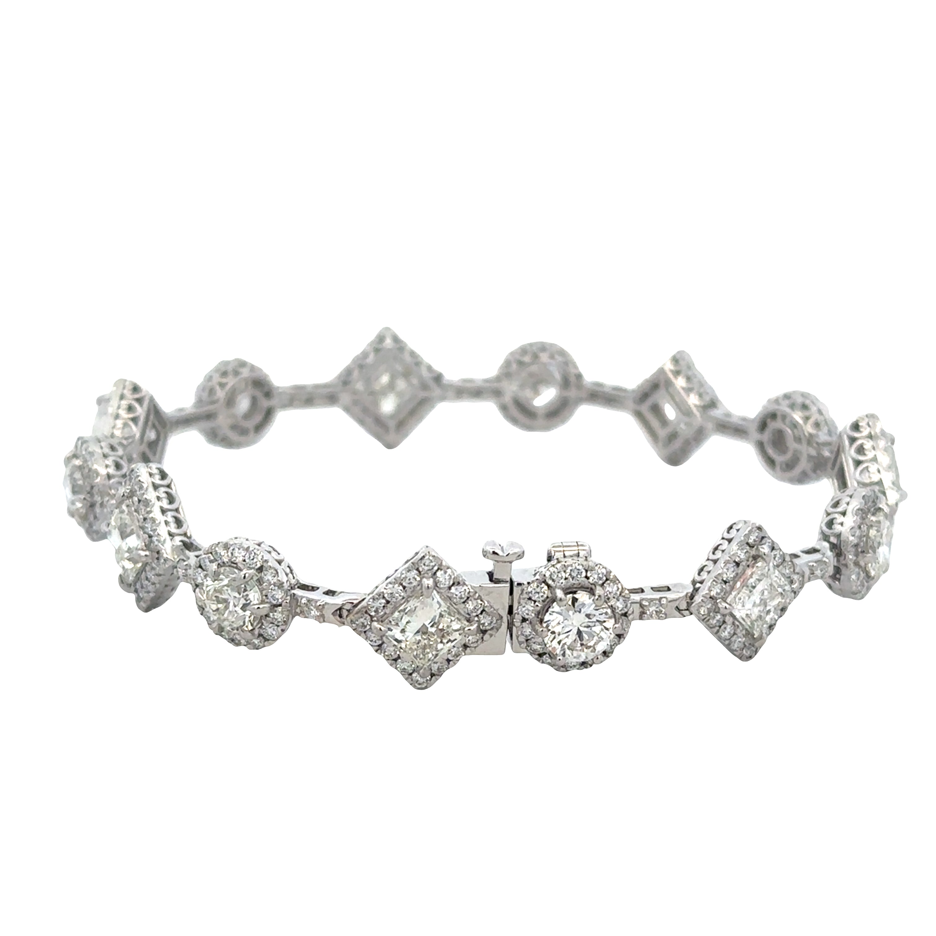 18k White Gold 10.30 Carat Diamond Halo Bracelet – Princess & Round Cut Design