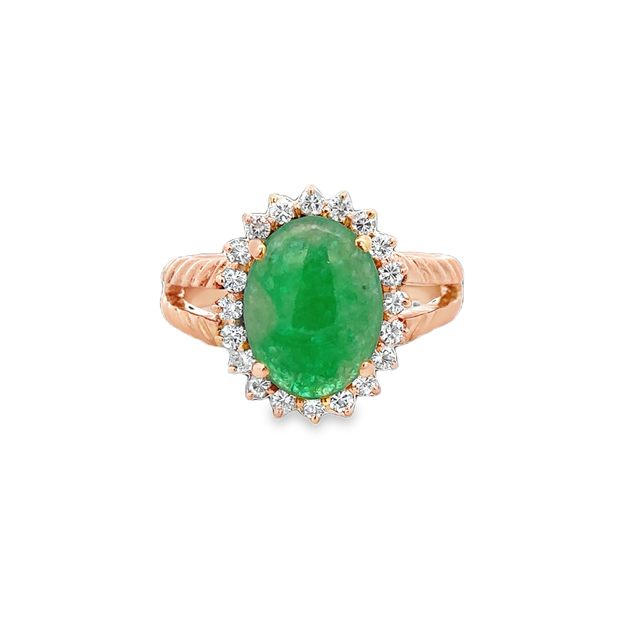 Jade and Diamond Ring in 18k Yellow Gold