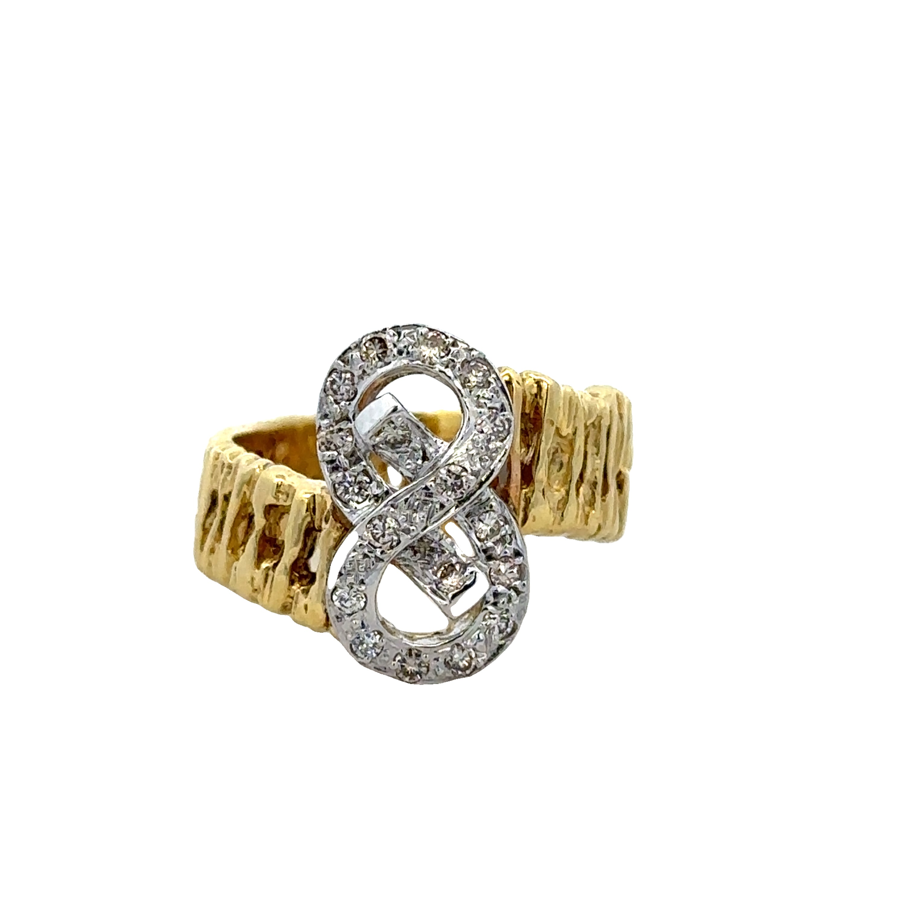 Vintage Textured Diamond Figure 8 Infinity Style Ring in Two Tone Gold ...