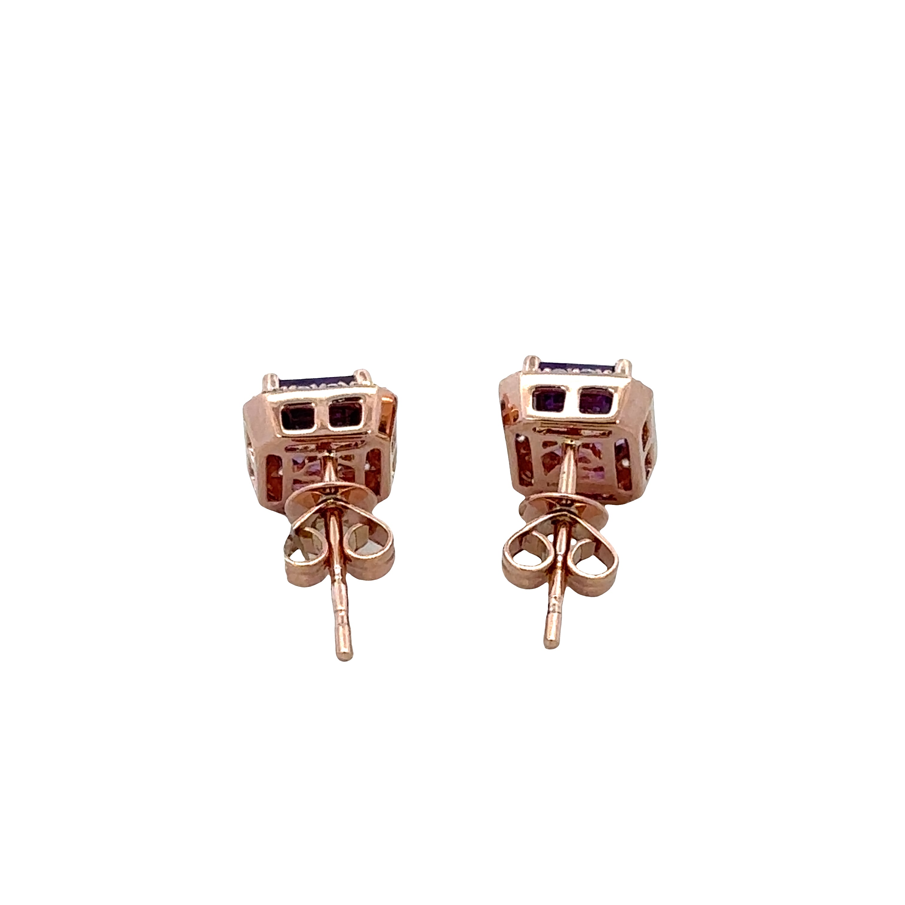 14k Rose Gold Amethyst & Diamond Halo Stud Earrings