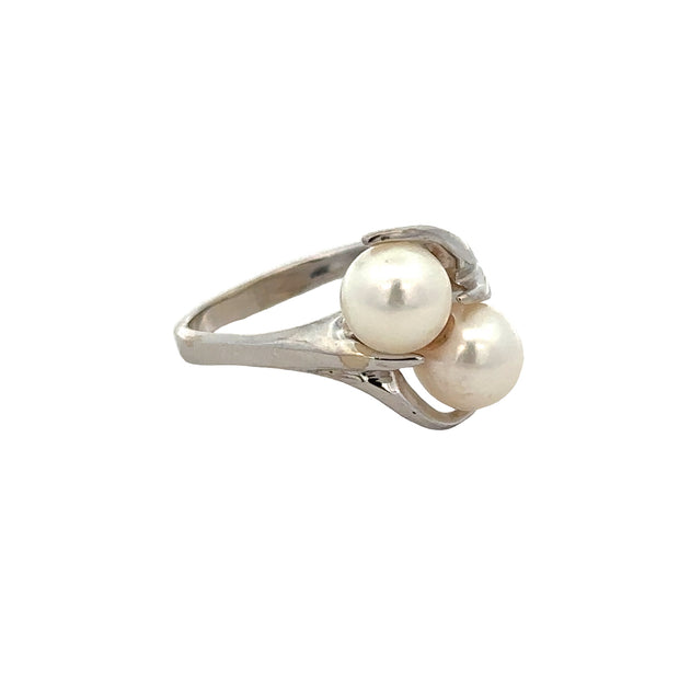 Akoya Cultured Pearl Bypass Ring in White Gold