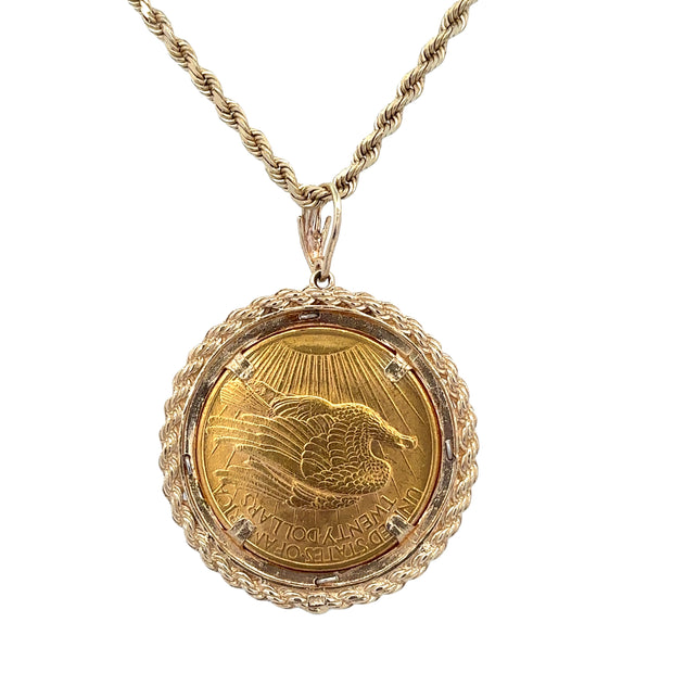 Double Eagle Coin Pendant with Diamond Bezel in Yellow Gold