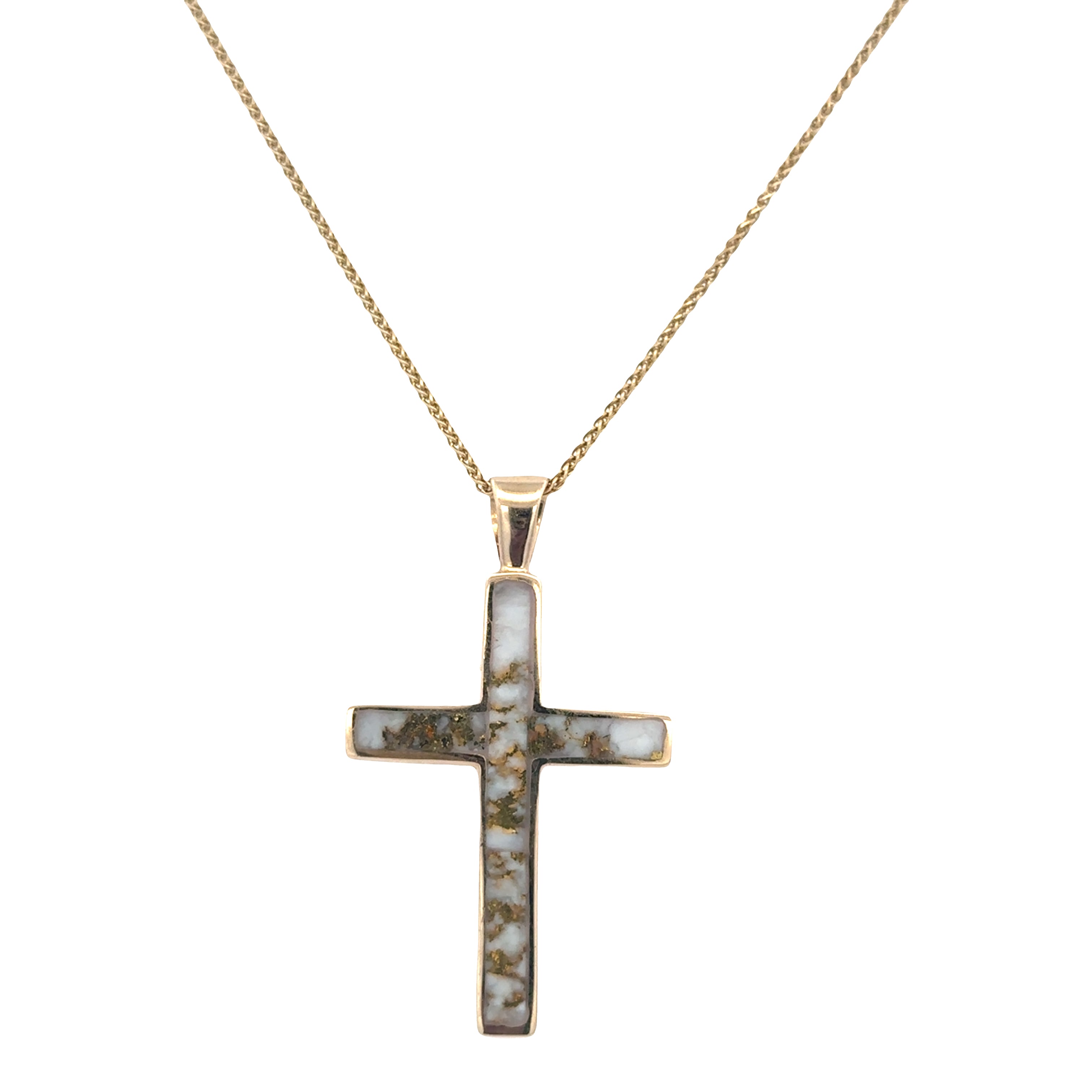 14k Yellow Gold Gold Bearing Quartz Cross Pendant Necklace – 20"
