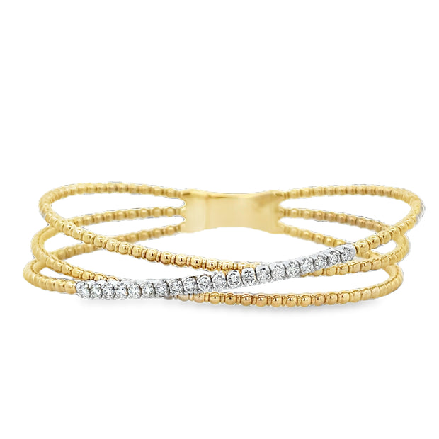 Flexible Triple Row Diamond Bracelet in Two Tone Gold