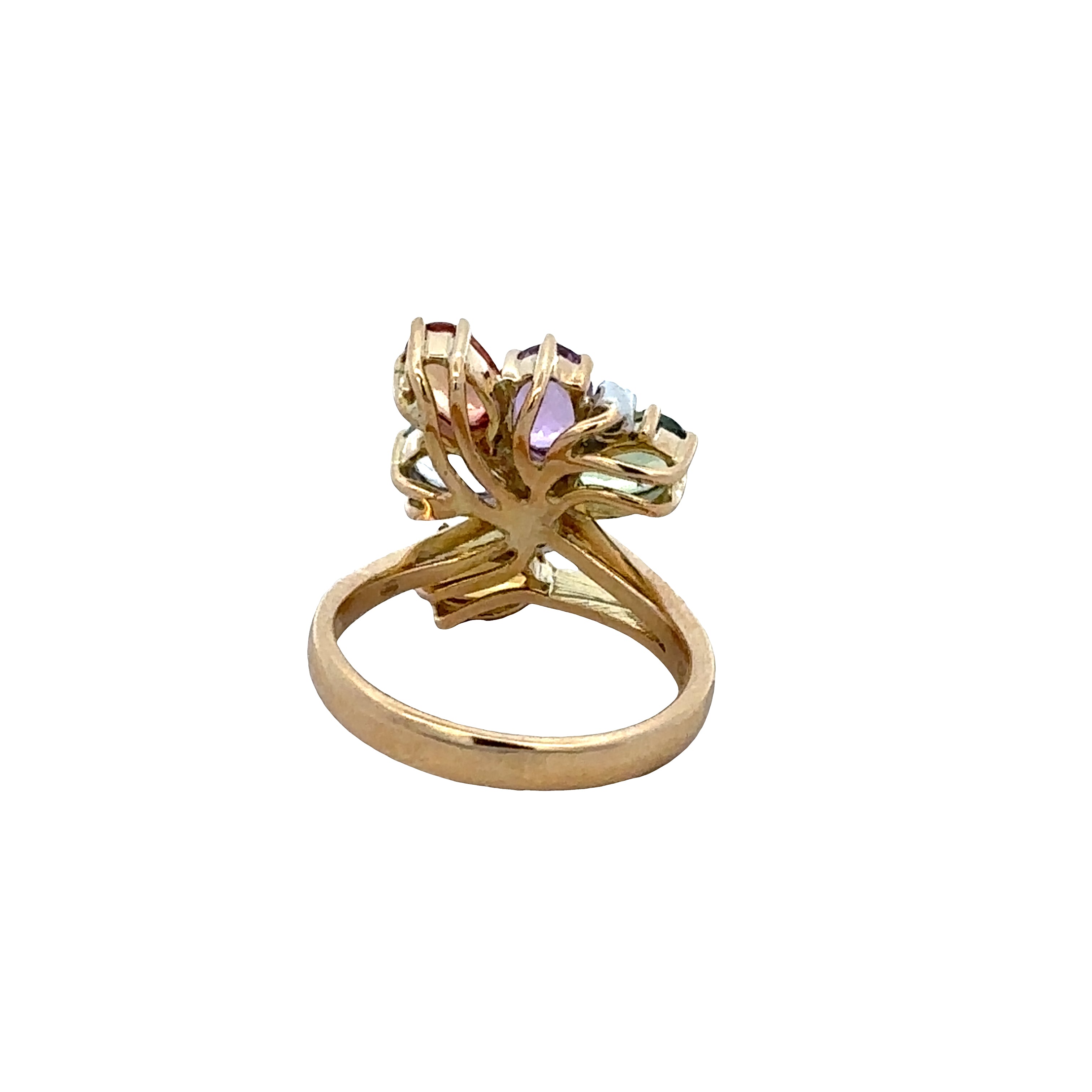 18k Yellow Gold Multicolor Sapphire & Diamond Floral Ring – Size 6