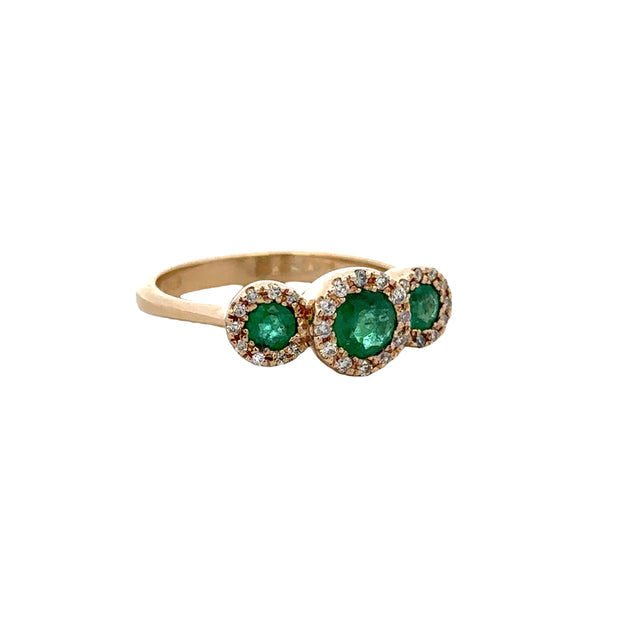 Three Stone Emerald and Diamond Ring in Yellow Gold