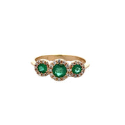 Three Stone Emerald and Diamond Ring in Yellow Gold