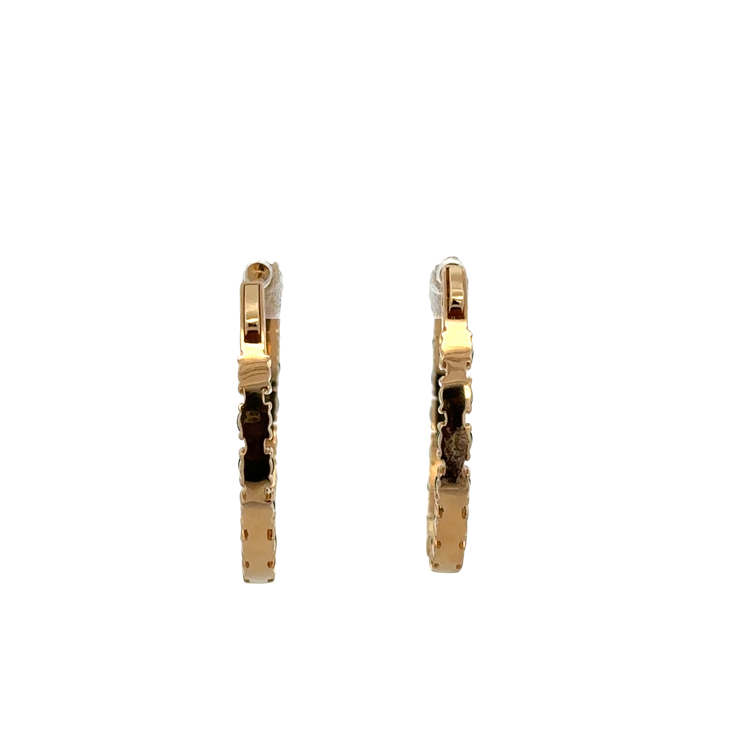 18k Yellow Gold Hoop Earrings with 4.39 CTW Emerald Cabochons – 1" Tall