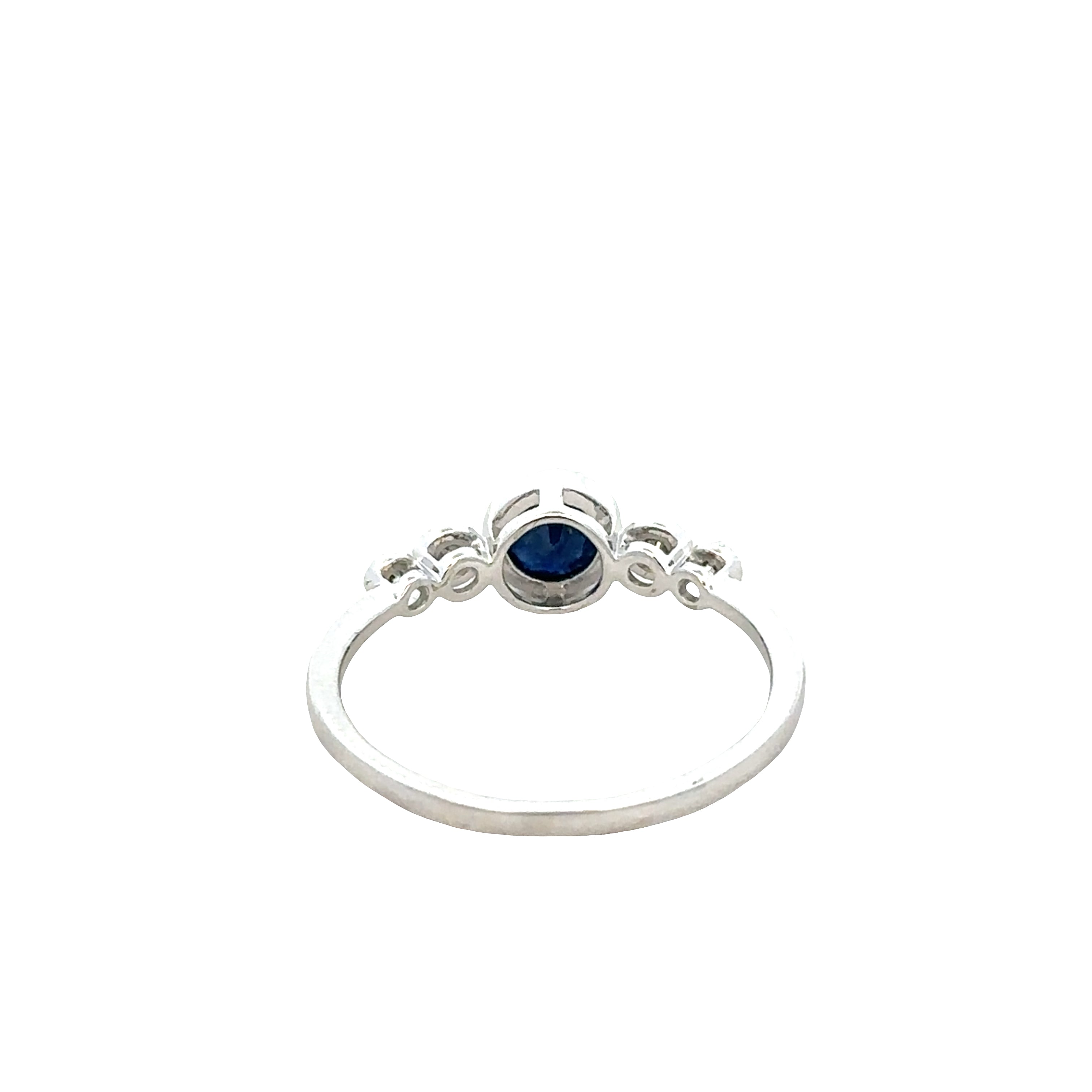 14k White Gold Bezel Set Blue Sapphire and Diamond Ring – 0.65 ct. Sapphire, 0.12 ct. Diamonds
