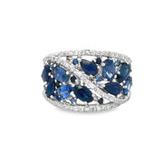 Wide Sapphire and Diamond Band in White Gold
