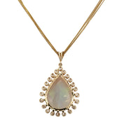 Vintage Pear Shaped Opal and Diamond Pendant in Yellow Gold