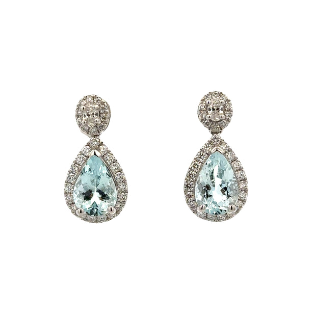 Aquamarine and Diamond Drop Earrings in White Gold