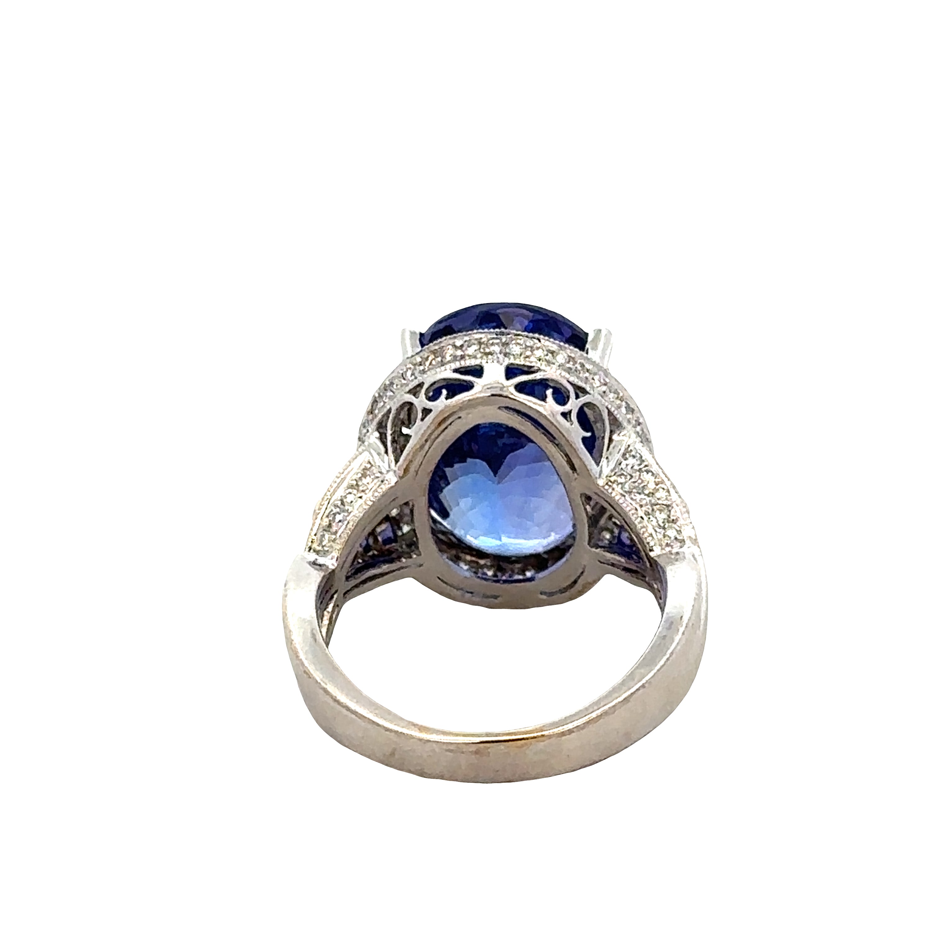 18k White Gold Tanzanite & Diamond Halo Ring – Size 8