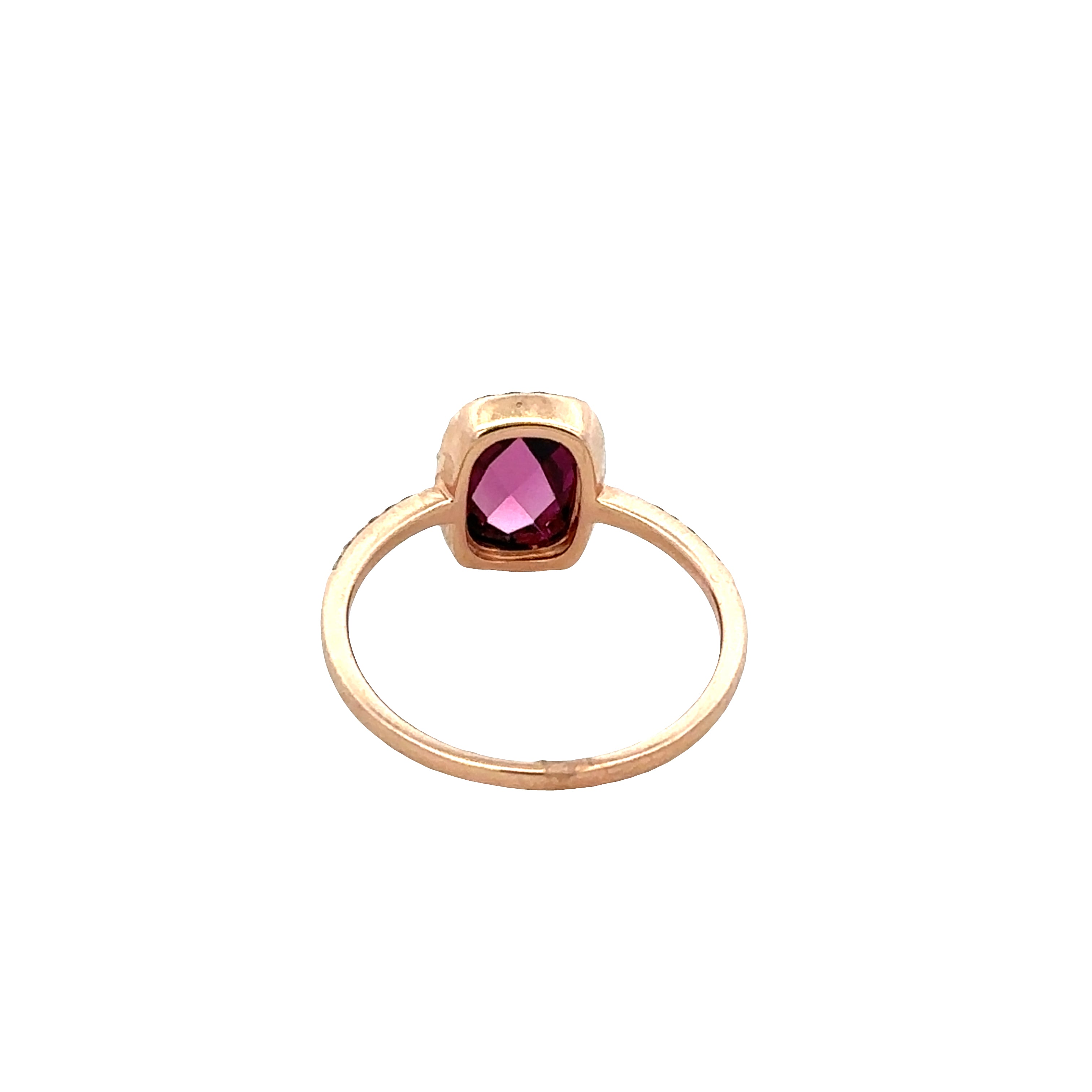 14k Yellow Gold Rhodolite Garnet and Diamond Halo Ring – 2.0 ct. Center Stone