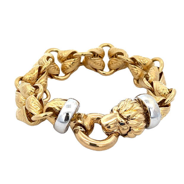 Statement Two Tone 18k Gold Lion Clasp Bracelet