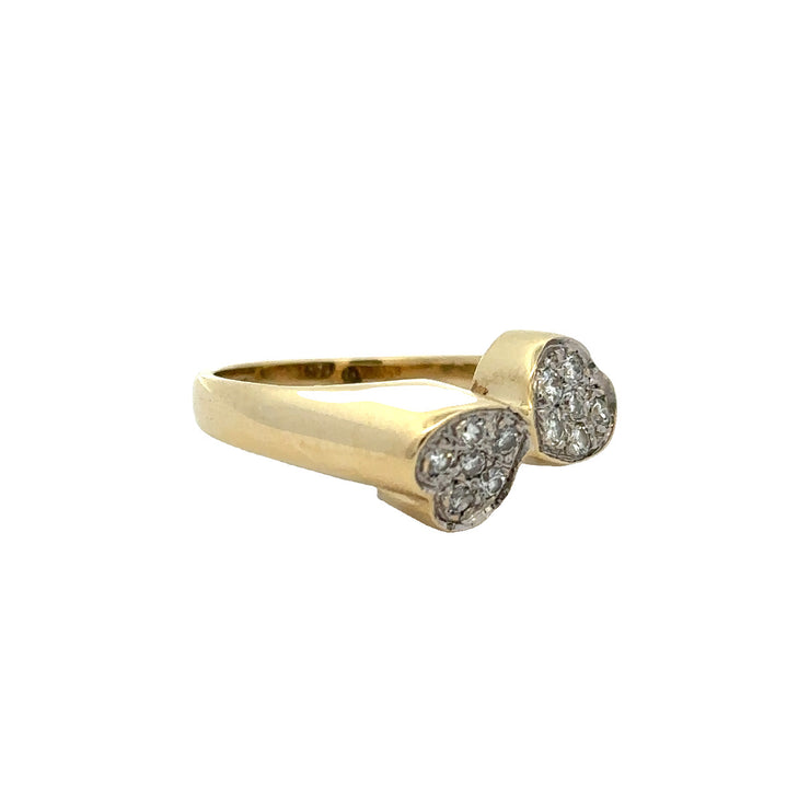Diamond Heart Bypass Ring in Yellow Gold