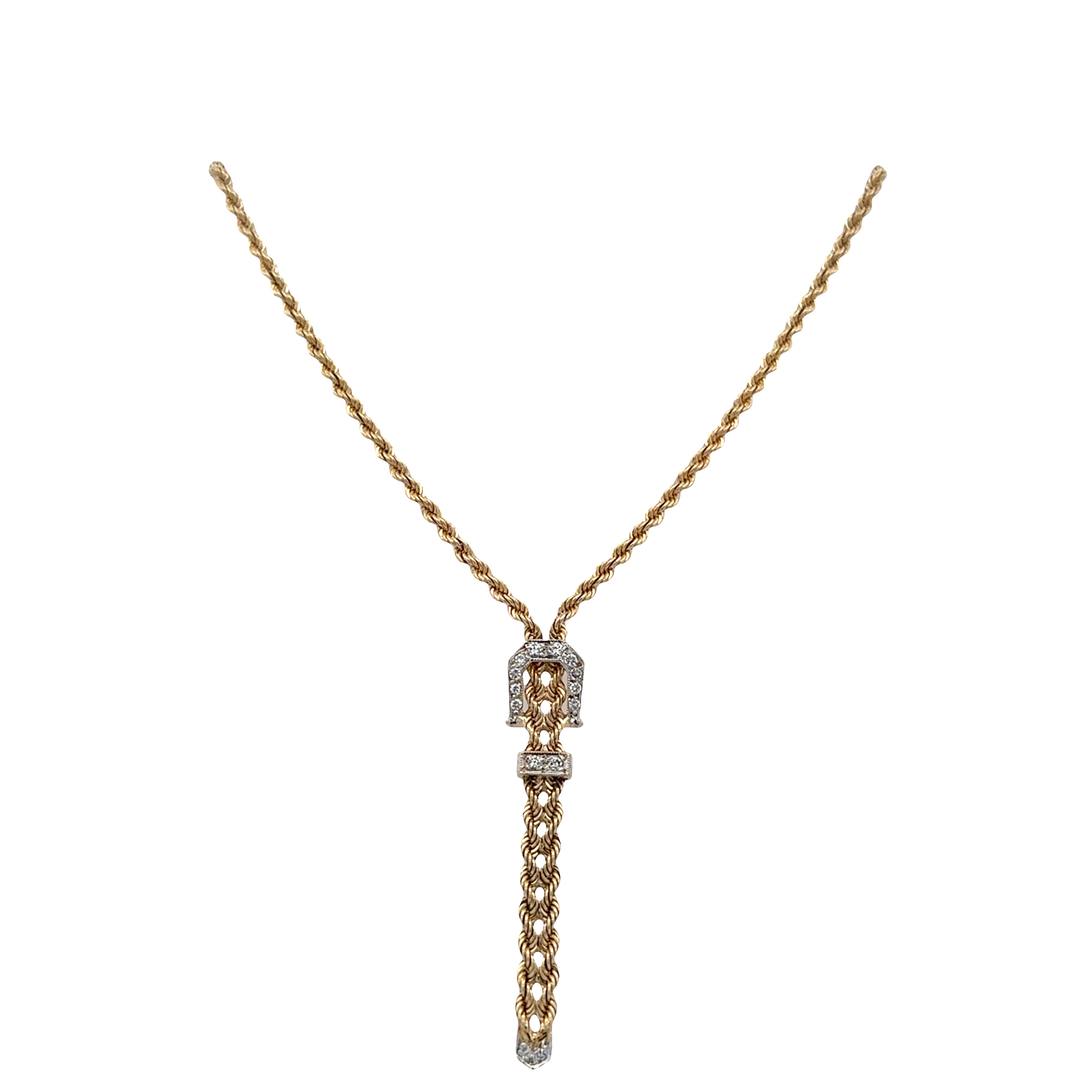 14k Yellow Gold Diamond Buckle Drop Necklace – 17"