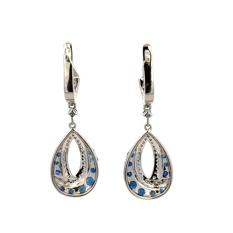 Sapphire and Diamond Swirl Earrings in White Gold