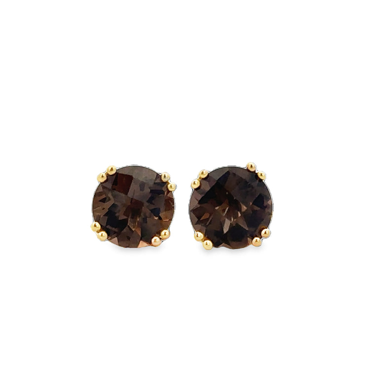 Smoky Quartz Stud Earrings in Yellow Gold