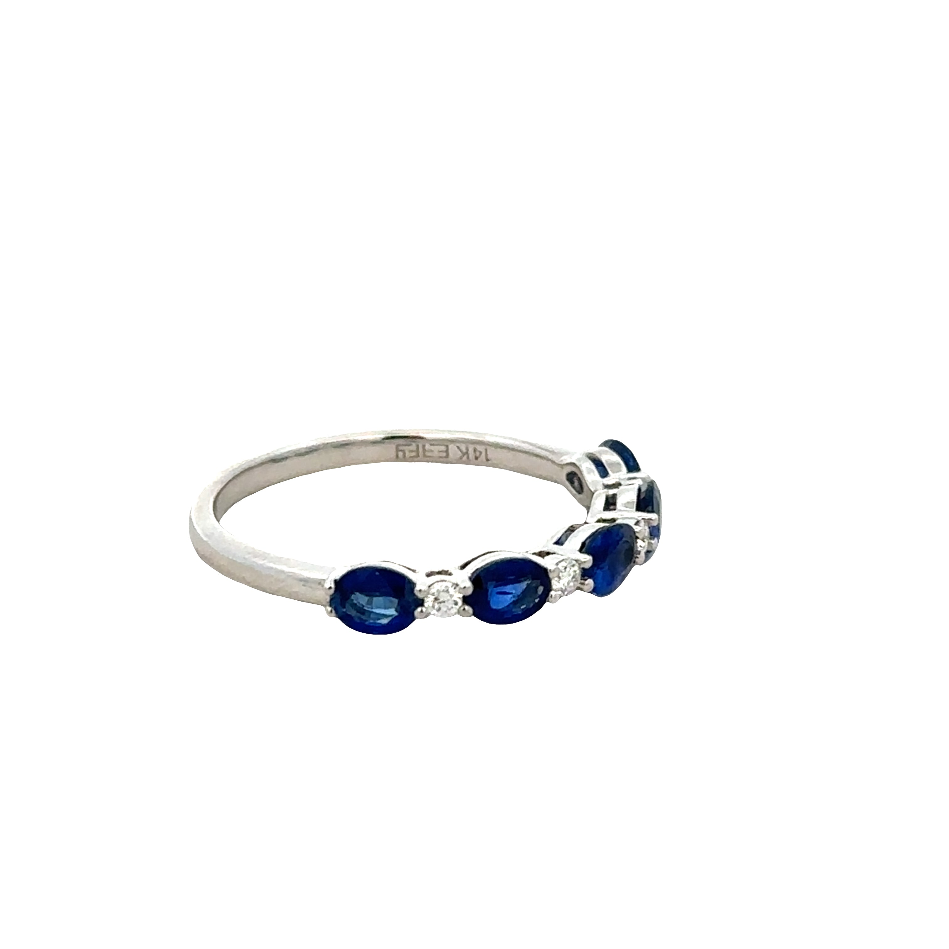 14k White Gold Sapphire & Diamond Band – Size 7