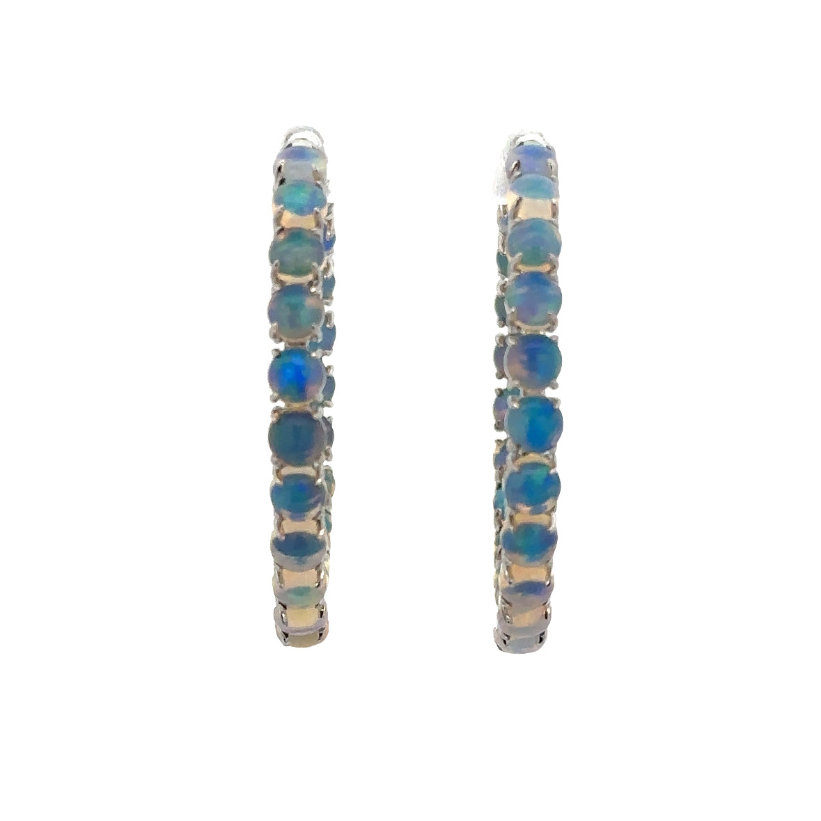 Ethipoian Jelly Opal Hoop Earrings in White Gold