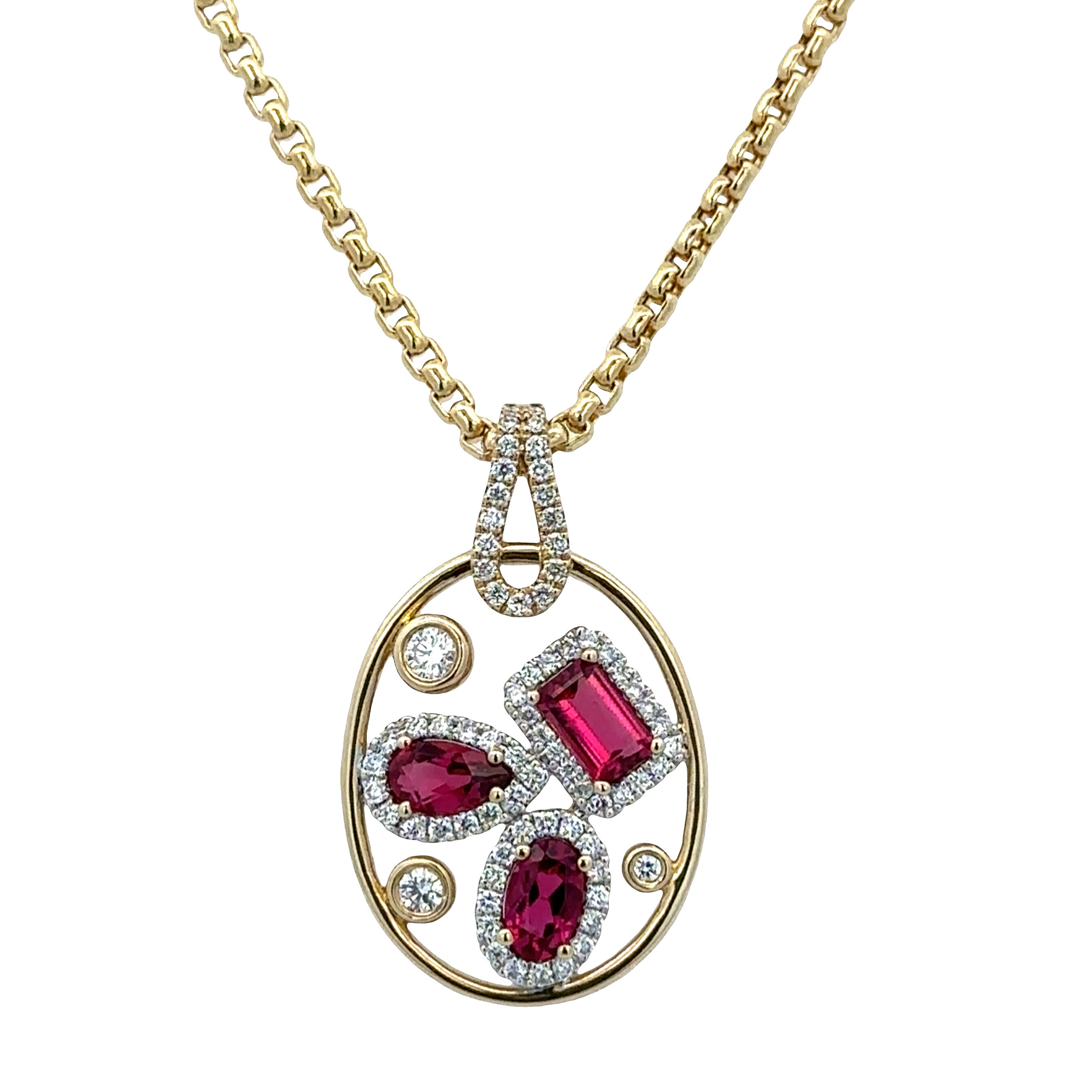 14k Yellow & White Gold Rubellite & Diamond Oval Pendant