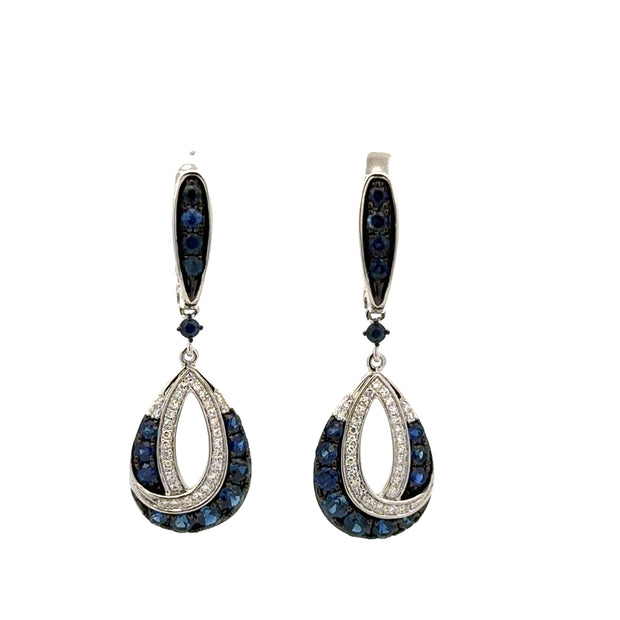 Sapphire and Diamond Swirl Earrings in White Gold