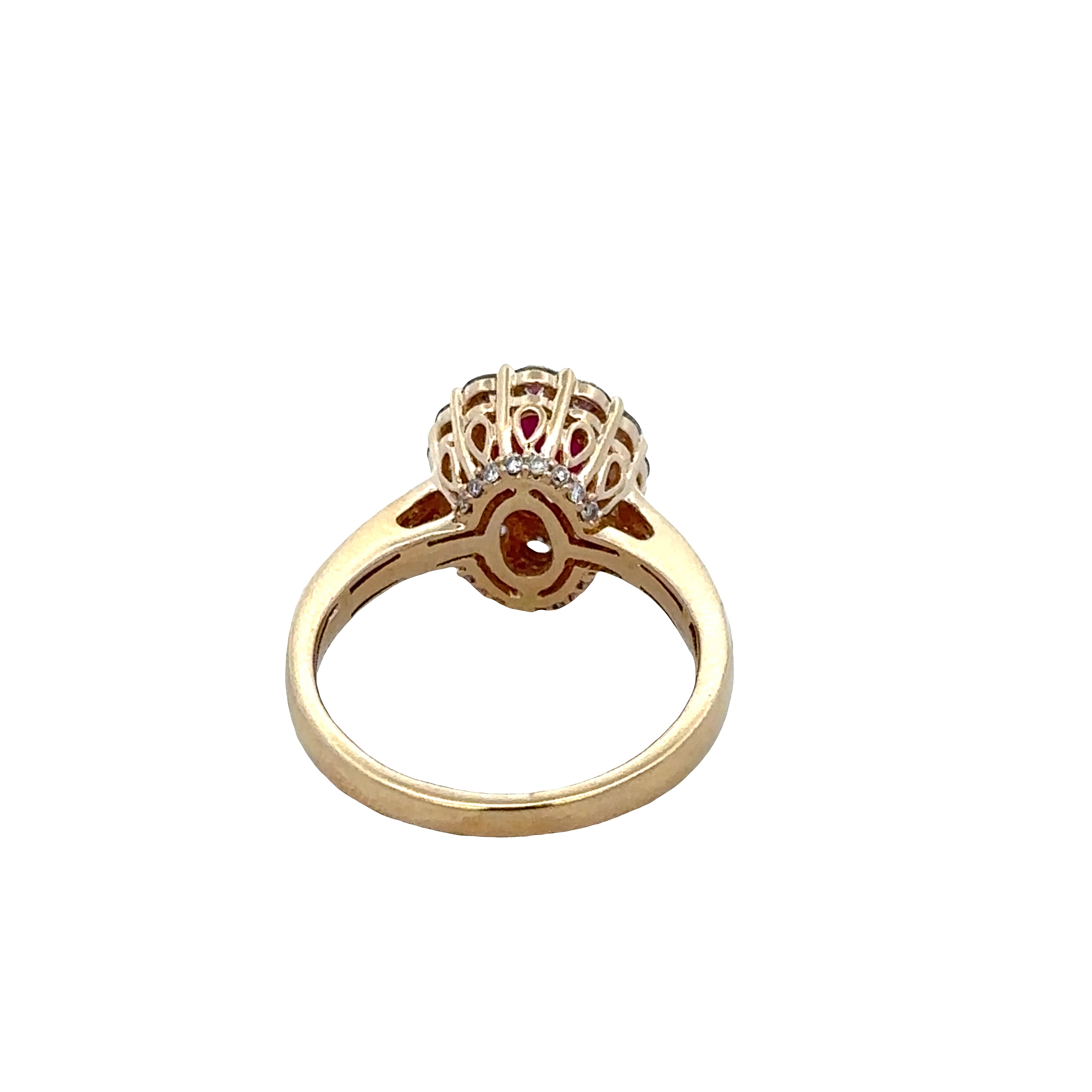 14k Yellow Gold Ruby & Diamond Halo Ring – Size 7
