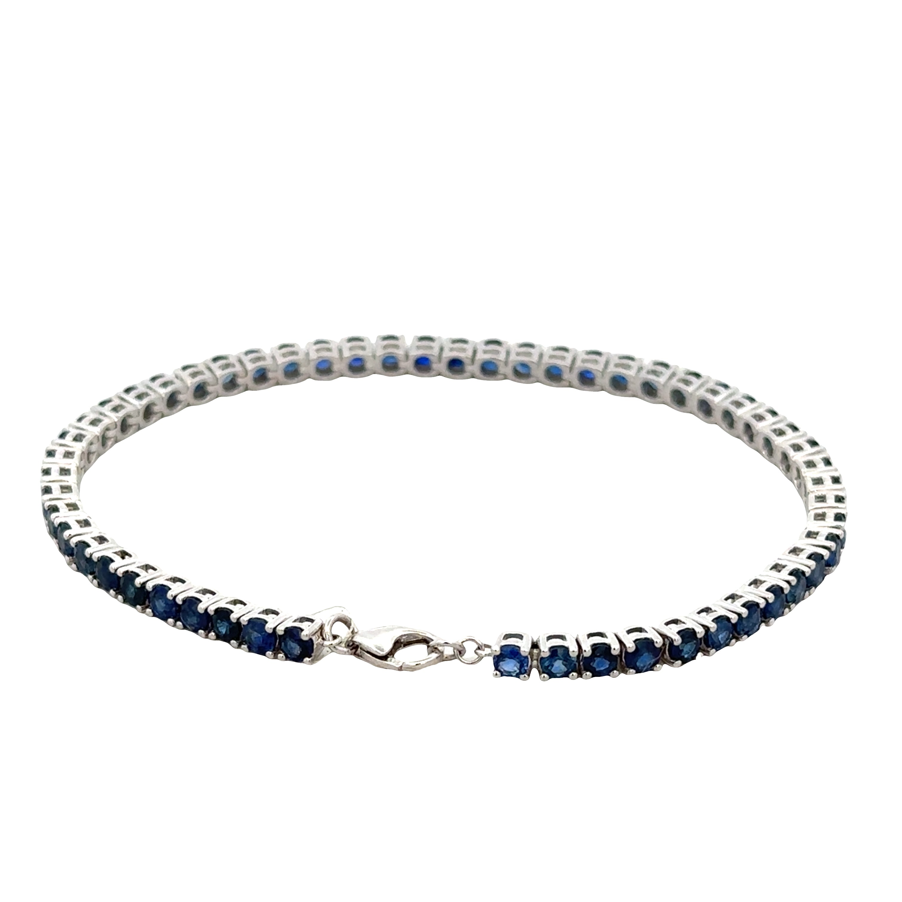 14k White Gold Blue Sapphire Line Bracelet