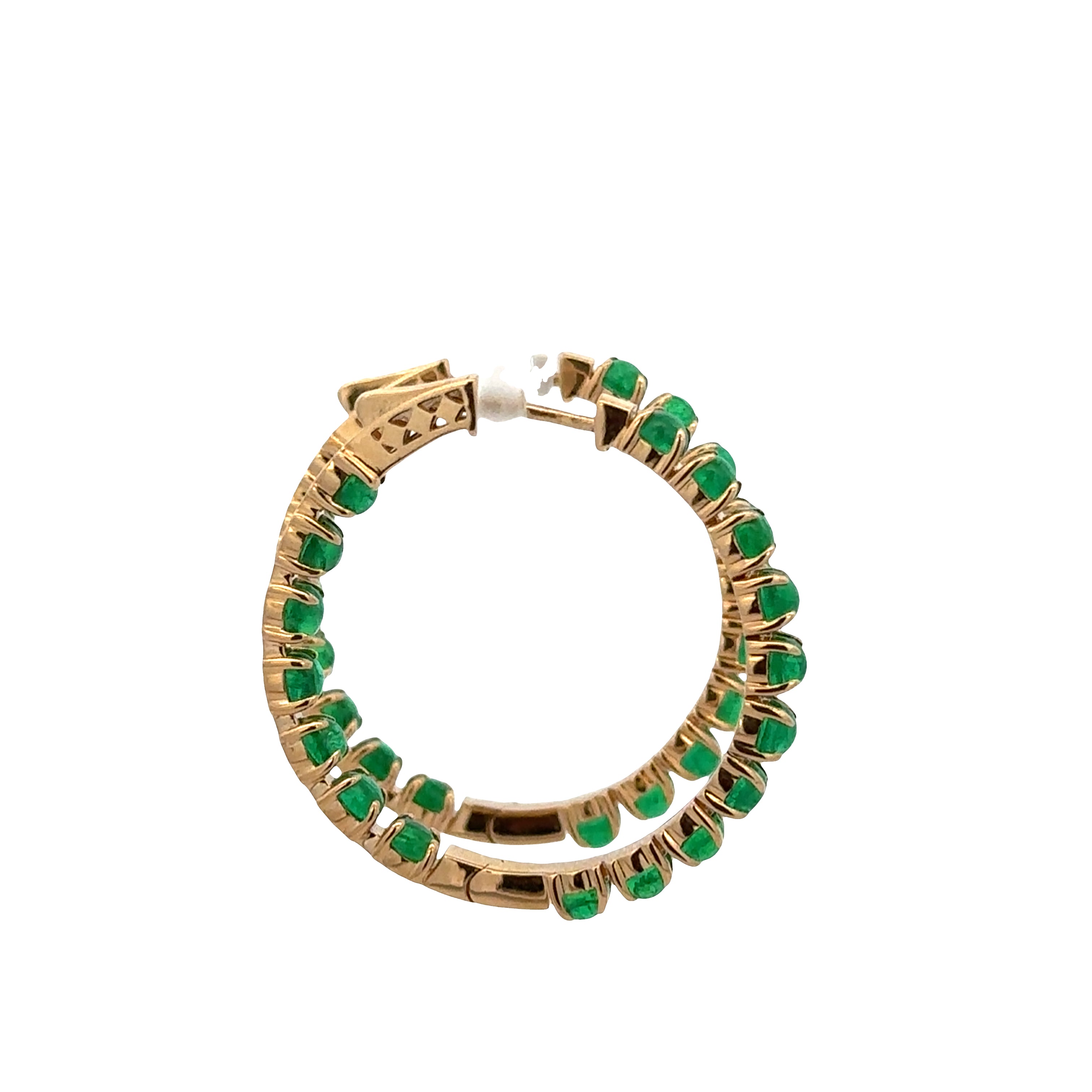 18k Yellow Gold Hoop Earrings with 4.39 CTW Emerald Cabochons – 1" Tall