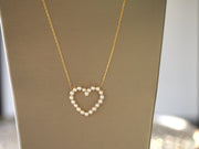 Vintage Akoya Cultured Pearl Heart Brooch Necklace in Yellow Gold