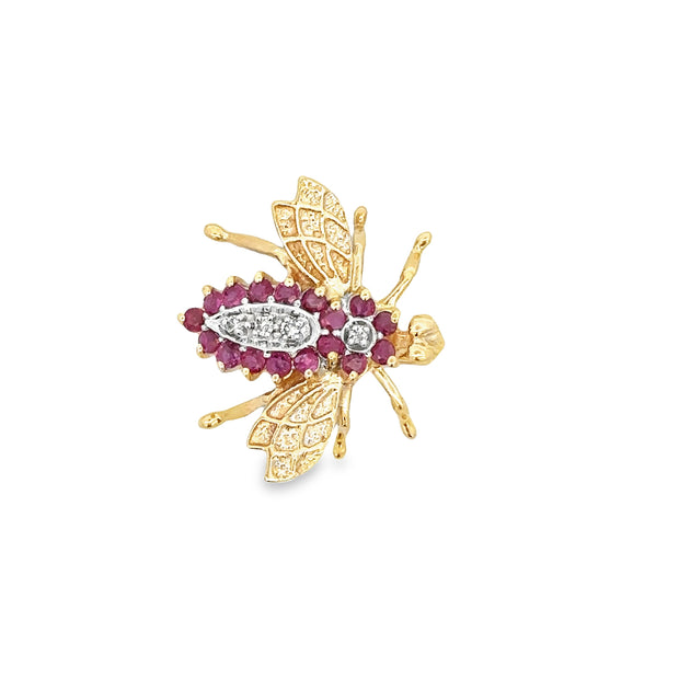 Ruby and Diamond Fly Brooch in Yellow Gold
