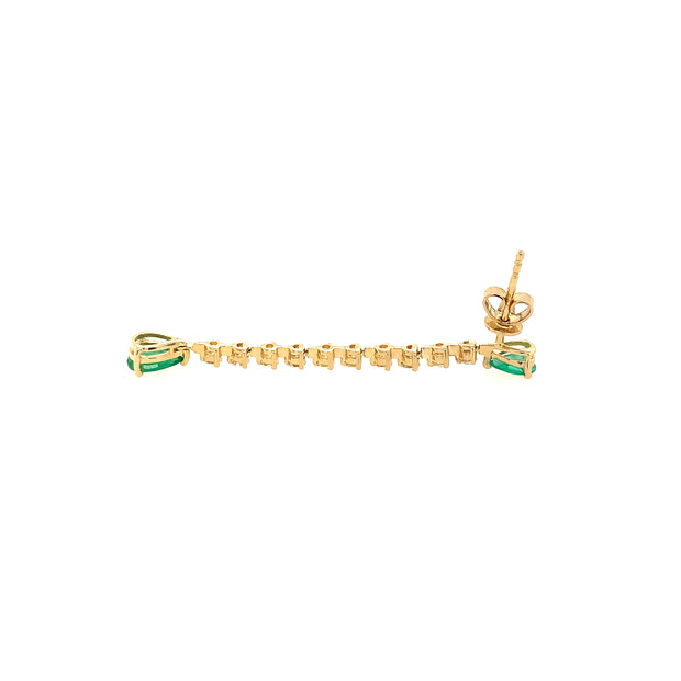 Emerald and Diamond Line Earrings in Yellow Gold