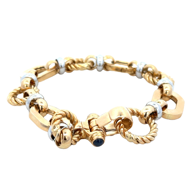 Two Tone Rope Accented Open Link Bracelet in 18k Gold