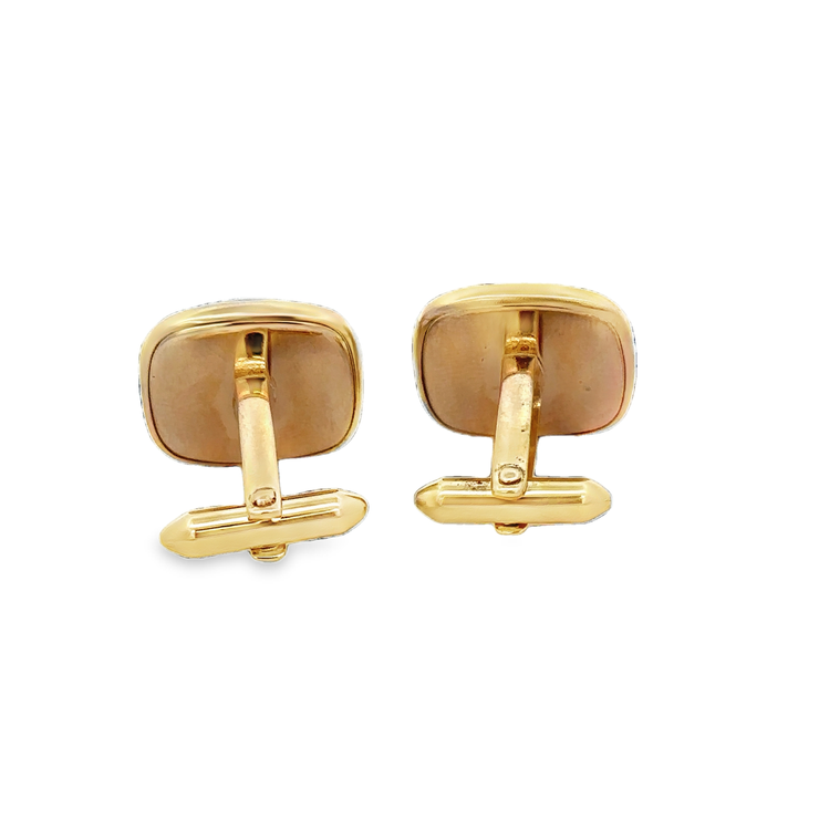 Vintage Onyx, Lapis, and Mother of Pearl Cuff Links in Yellow Gold