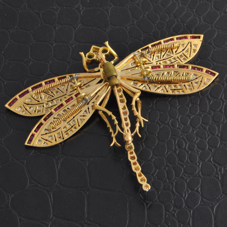 Antique Edwardian Platinum and Yellow Gold Dragonfly Brooch