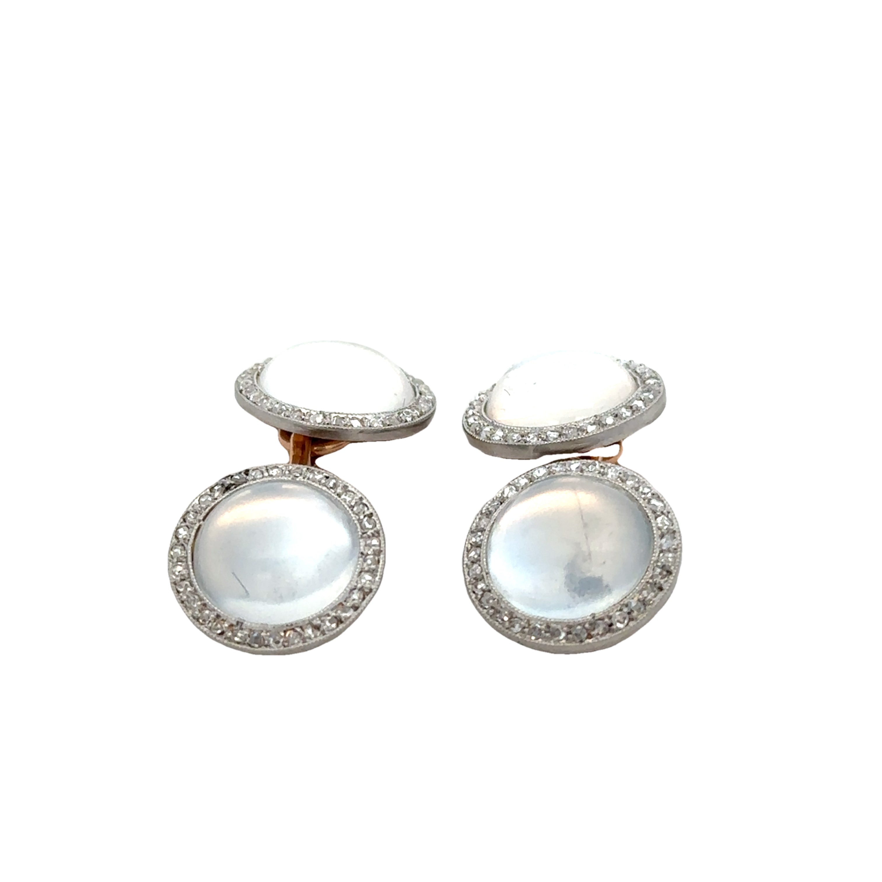 Antique Art Deco Moonstone and Diamond Cuff Links in Yellow Gold and Platinum