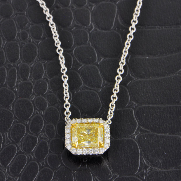 GIA Fancy Yellow 1.51 ct. Radiant Cut Diamond Necklace in Platinum