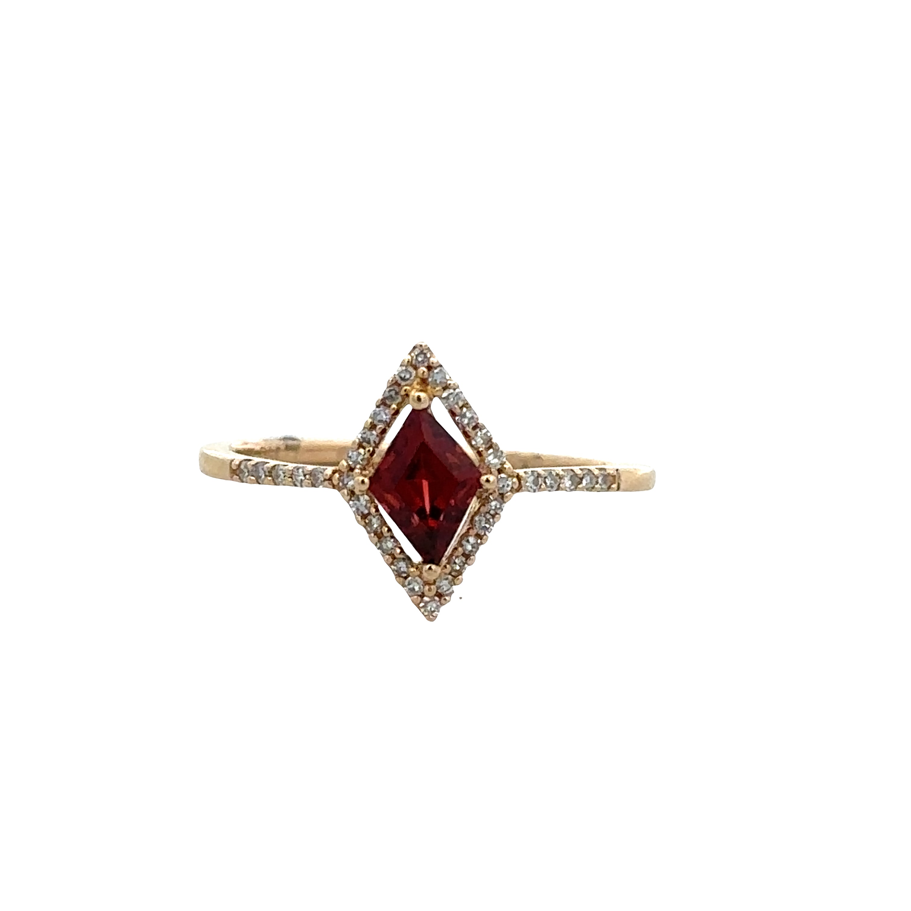 14k Yellow Gold Garnet & Diamond Kite-Shaped Ring – Size 6.5