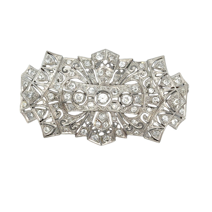 Stunning Large Art Deco Diamond Brooch in Platinum