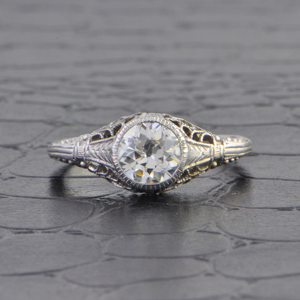 Antique Art Deco .73 ct. Old European Cut Diamond Engagement Ring in 18k White Gold